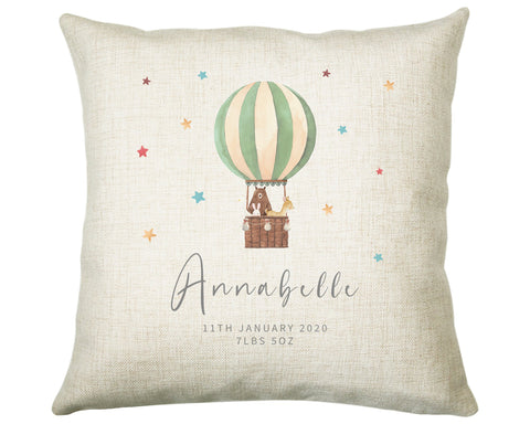 Personalised Baby Cushion New Baby Gift Hot Air Balloon Printed Name Design - Pillow Gift For Girls Boys Nursery Bedroom Decor Gift CS462