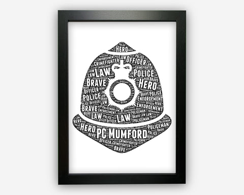 Personalised Police Officer Gifts - UK Policeman Hat Word Art Wall Print - Constable Sergeant PC Policeman Gifts For Men Male Police GC1303