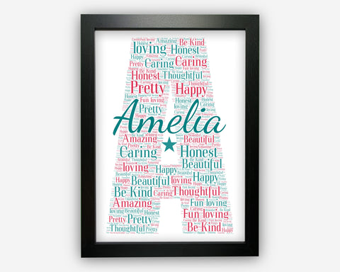 Personalised Any Initial Gifts Word Art Wall Print - Girls Name Gifts Wall Decor Custom Word Cloud Wall Art A3 A4 A5 8x10 Print SC0156