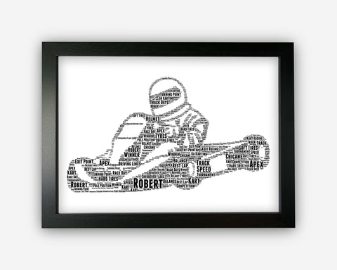 Personalised Go Karting Gift Track Racing Driver Word Art Wall Print - Go Kart Racer Driving Wall Art Gift NP100