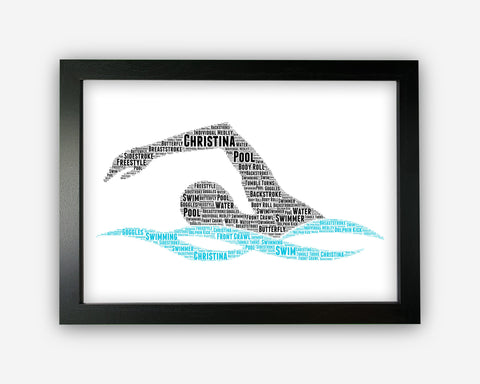 Personalised Swimming Swim Gift Word Art Wall Room Decor Prints - Triathlon Swimmer Gifts - Swim Team Coach Diving Gift GC1160