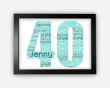 Personalised 40th Birthday Forty Birthday Gift Word Art Wall Room Decor Prints GC0005