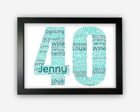 Personalised 40th Birthday Forty Birthday Gift Word Art Wall Room Decor Prints GC0005