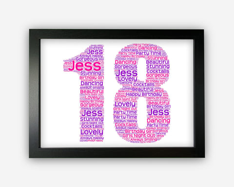 Personalised 18th Birthday Eighteen Birthday Gift Word Art Wall Room Decor Prints GC0001