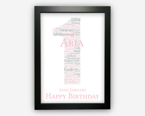 Personalised 1st Birthday Gifts Word Art Wall Print - Baby Girl Gifts Wall Decor Custom Word Cloud Wall Art A3 A4 A5 8x10 Print SC0193