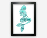 Personalised Mermaid For Girl Mermaid Swimming Gift Word Art Wall Room Decor Prints PG0502