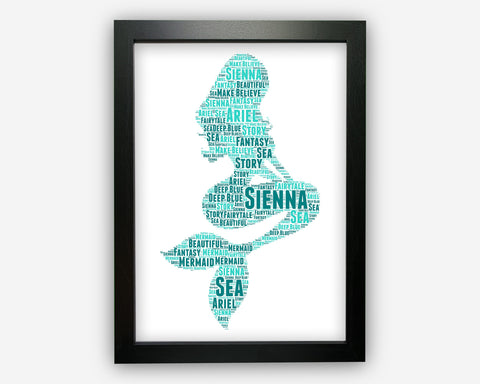Personalised Mermaid For Girl Mermaid Swimming Gift Word Art Wall Room Decor Prints PG0502