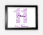 Personalised 11th Birthday Gifts Word Art Wall Print - For Girls Gifts Wall Decor Custom Word Cloud Wall Art A3 A4 A5 8x10 Print SC0214