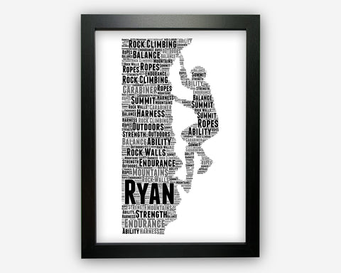 Personalised Rock Climbing Gifts Word Art Wall Print - Abseiling Gifts Wall Decor Custom Word Cloud Wall Art A3 A4 A5 8x10 Print SC0104