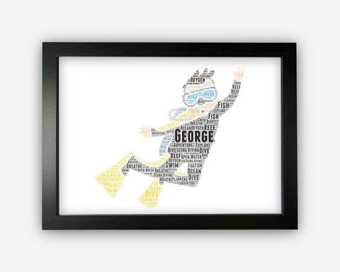 Personalised Scuba Diving Deep Sea Diver Gift Word Art Wall Room Decor Prints GC1127