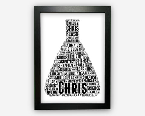 Personalised Science fan Gifts Word Art Wall Print - conical flask Gifts Wall Decor Custom Word Cloud Wall Art A3 A4 A5 8x10 Print SC0126