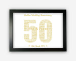Personalised Anniversary Gifts Word Art Wall Print - Golden 50 Years Gifts Wall Decor Custom Word Cloud Wall Art A3 A4 A5 8x10 Print SC0166