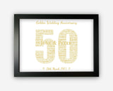 Personalised Anniversary Gifts Word Art Wall Print - Golden 50 Years Gifts Wall Decor Custom Word Cloud Wall Art A3 A4 A5 8x10 Print SC0166