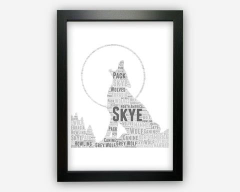 Personalised Wolf Lover Gifts Word Art Wall Print - Howling Gifts Wall Decor Custom Word Cloud Wall Art A3 A4 A5 8x10 Print SC0105