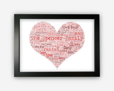 Personalised Love Heart Family Housewarming Gift Word Art Wall Room Decor Prints PG0925