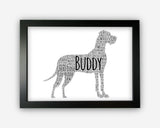 Personalised Great Dane Dog For Pooch Lover Puppy Gift Word Art Wall Room Decor Prints GC1378