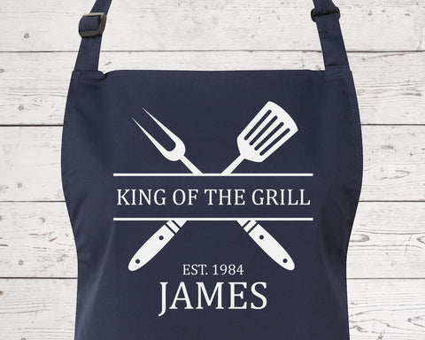 Personalised Mens King of the Grill BBQ Cooking Apron - Great Fathers Day Gift Idea AP0023