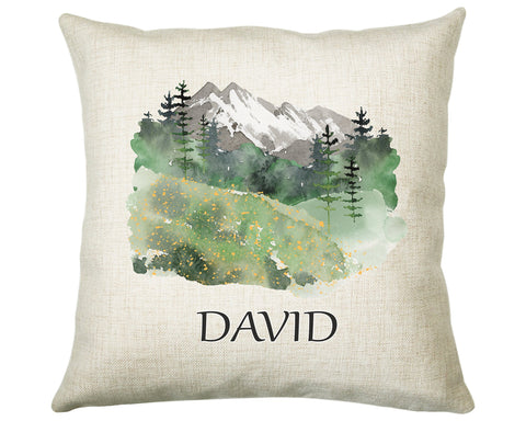Personalised Tree Mountain Cushion Gift Printed Name Design - Cushion Throw Pillow Scenic Nature Gift For Sitting Room Bedroom Gift CS498