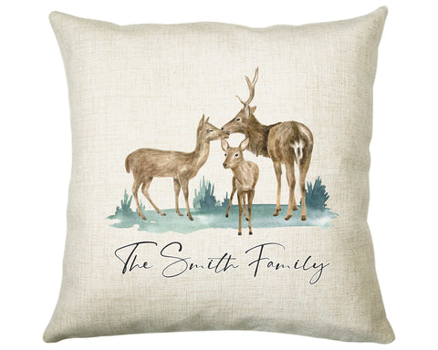 Personalised Deer Family Cushion Gift Printed Name Design - Cushion Throw Pillow Gift For Loved One Bedroom Christmas Cushion Gift CS505