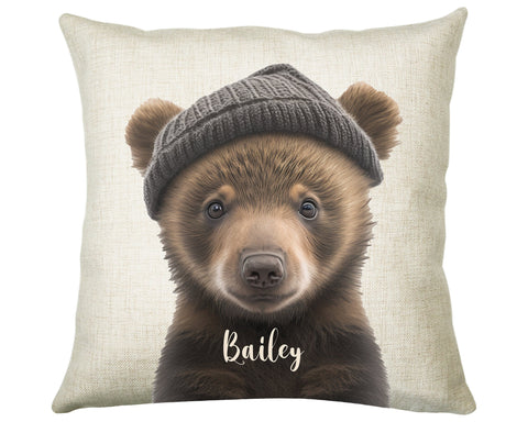 Birthday Gift For Boy Baby Bear Cushion Gift Printed Name Design Cushion Throw Pillow Gift For Boys Nursery Bedroom Animal Gift CS539