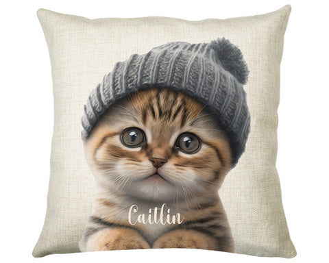 Birthday Gift For Boy Baby Cat Kitten Cushion Gift Printed Name Design Cushion Throw Pillow Gift For Boys Nursery Bedroom Animal Gift CS535