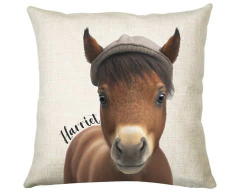 Birthday Gift For Boy Baby Horse Cushion Gift Printed Name Design Cushion Throw Pillow Gift For Boys Nursery Bedroom Animal Pony Gift CS541