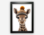 Giraffe Wall Art Print For Boys Girls Nursery Wall - Baby Giraffe In a Beanie Hay Cute Home Decor Animal Theme ST100