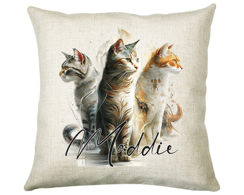Cat Gift For Cat Lovers - Personalised Cushion with Name - Cat Themed Gift for Cat Owner - Gift for Girls - Watercolour Warrior CS546