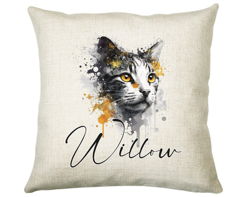 Cat Gift For Cat Lovers - Personalised Cushion with Name - Cat Themed Gift for Cat Owner - Gift for Girls - Watercolour Warrior CS545