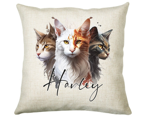 Cat Gift For Cat Lovers - Personalised Cushion with Name - Cat Themed Gift for Cat Owner - Gift for Girls - Watercolour Warrior CS549