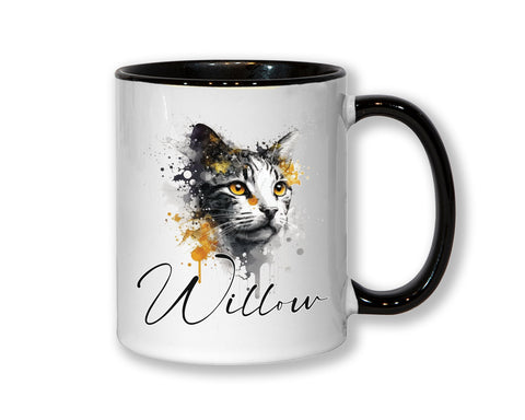 Cat Gift For Cat Lovers - Personalised Coffee Mug with Name - Cat Themed Gift for Cat Owner - Gift for Girls - Watercolour Warrior MGZ545