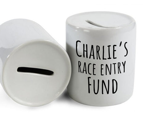 Running Gift Personalised Runners Money Box Piggy Bank - Race Entry Fund Savings Ceramic Cash Tin - Marathon Training Run MB0002