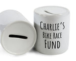 Cycling Gift Personalised Cyclists Money Box Piggy Bank - Bike Race Fund Savings Ceramic Cash Tin - Bike Race Training Gift MB0008