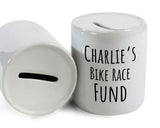 Cycling Gift Personalised Cyclists Money Box Piggy Bank - Bike Race Fund Savings Ceramic Cash Tin - Bike Race Training Gift MB0008