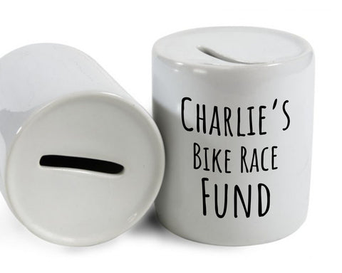 Cycling Gift Personalised Cyclists Money Box Piggy Bank - Bike Race Fund Savings Ceramic Cash Tin - Bike Race Training Gift MB0008
