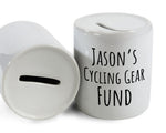 Cycling Gift Personalised Cyclists Money Box Piggy Bank - Cycling Gear Fund Savings Ceramic Cash Tin - Bike Race Training Gift MB0009