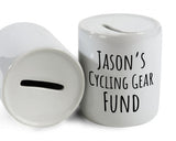 Cycling Gift Personalised Cyclists Money Box Piggy Bank - Cycling Gear Fund Savings Ceramic Cash Tin - Bike Race Training Gift MB0009