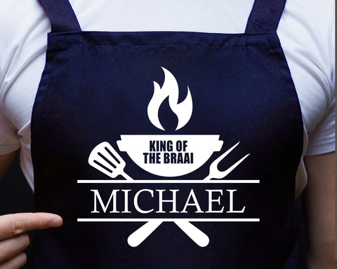 Mens Apron Personalised Gift - Fathers Day Gift for Dad Barbecue BBQ Cooking Apron - BBQ King of the Braai - Grilling Apron Gift Idea AP043