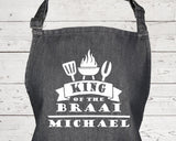 Mens Apron Personalised Gift - Fathers Day Gift for Dad Barbecue BBQ Cooking Apron - BBQ King of the Braai - Grilling Apron Gift Idea AP046