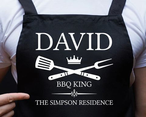 Mens Apron Gift - Personalised Fathers Day Gift for Dad Barbecue BBQ Cooking Apron - BBQ King of the Grill - Grilling Apron Gift Idea AP040