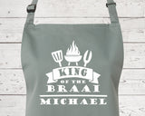 Mens Apron Personalised Gift - Fathers Day Gift for Dad Barbecue BBQ Cooking Apron - BBQ King of the Braai - Grilling Apron Gift Idea AP046