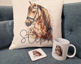 Personalised Horse Lover Cushion Gift Printed Name Design - Cushion Throw Pillow Gift For Boys Nursery Bedroom Birthday Gift CS049