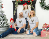 Matching Christmas Day T Shirt and Babygrow Vest - Reindeer Watercolour Design For Family - Matching Design for Mum Dad Baby and Kids NB042