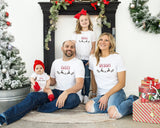 Matching Christmas Day T Shirt and Babygrow Vest - Leaping Reindeer Design For Family - Matching Design for Mum Dad Baby and Kids NB045