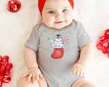 Matching Christmas Day T Shirt and Babygrow Vest - Penguin Stocking Design For Family - Matching Design for Mum Dad Baby and Kids NB040
