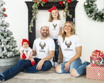 Matching Christmas Day T Shirt and Babygrow Vest - Reindeer Watercolour Design For Family - Matching Design for Mum Dad Baby and Kids NB042