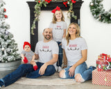 Matching Christmas Day T Shirt and Babygrow Vest - Leaping Reindeer Design For Family - Matching Design for Mum Dad Baby and Kids NB045